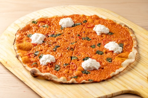 Gourmet vodka pizza with fresh toppings